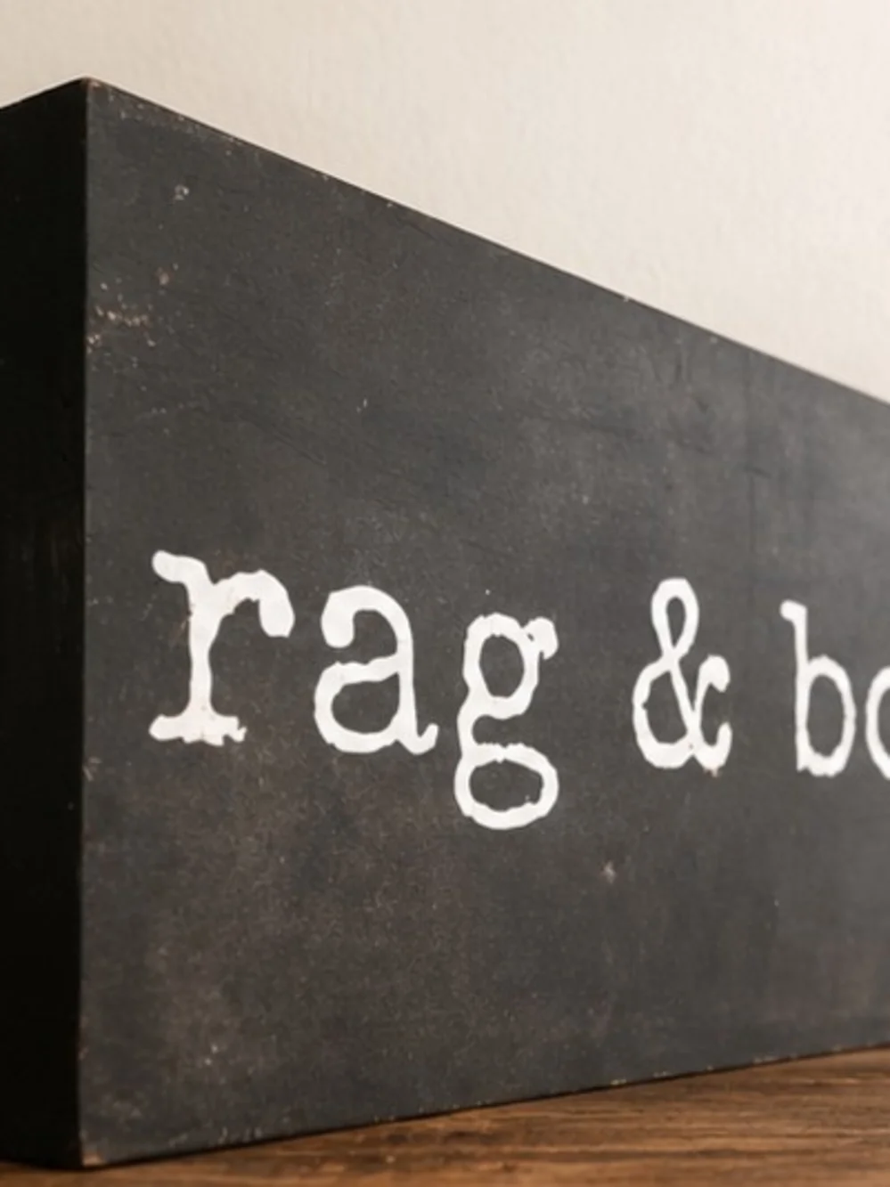 Vintage Style Dark Wood 'rag & bone' Decorative Wall Block Sign
